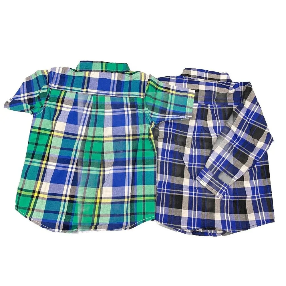 GYMBOREE Toddler Boy 2-Pcs Button Front Plaid Shirt 100% Cotton Blue/Green 3T - Picture 7 of 11